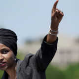 Ilhan Omar calls on Congress to censure Donald Trump at a rally on Capitol Hill in April.